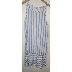 Lungo L'Arno Women's Sz. L Blue & White Stripe Linen Midi Tank Dress